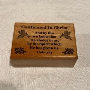 Wooden box engraved for confirmation – trinket box/ jewelry box / religious